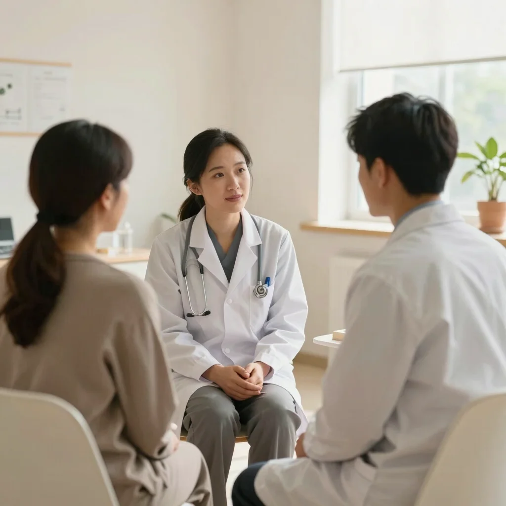 Editorial healthcare photography, soft natural daylight, a clinician in attentive conversation with a seated patient in